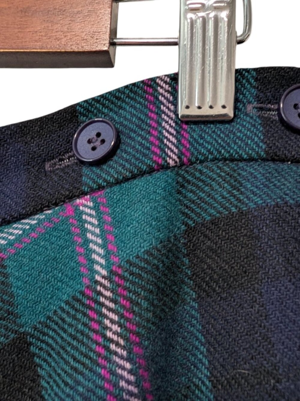 Vintage Deans Of Scotland Sz 12 Green Black Pink Plaid 100% Wool Academia Skirt - Picture 7 of 11